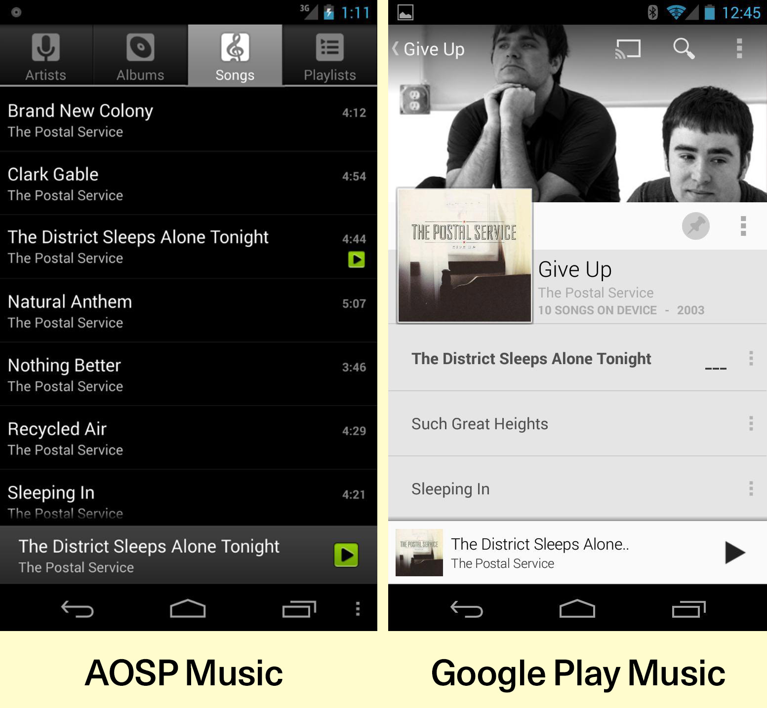 Comparison between AOSP native apps and Google ones