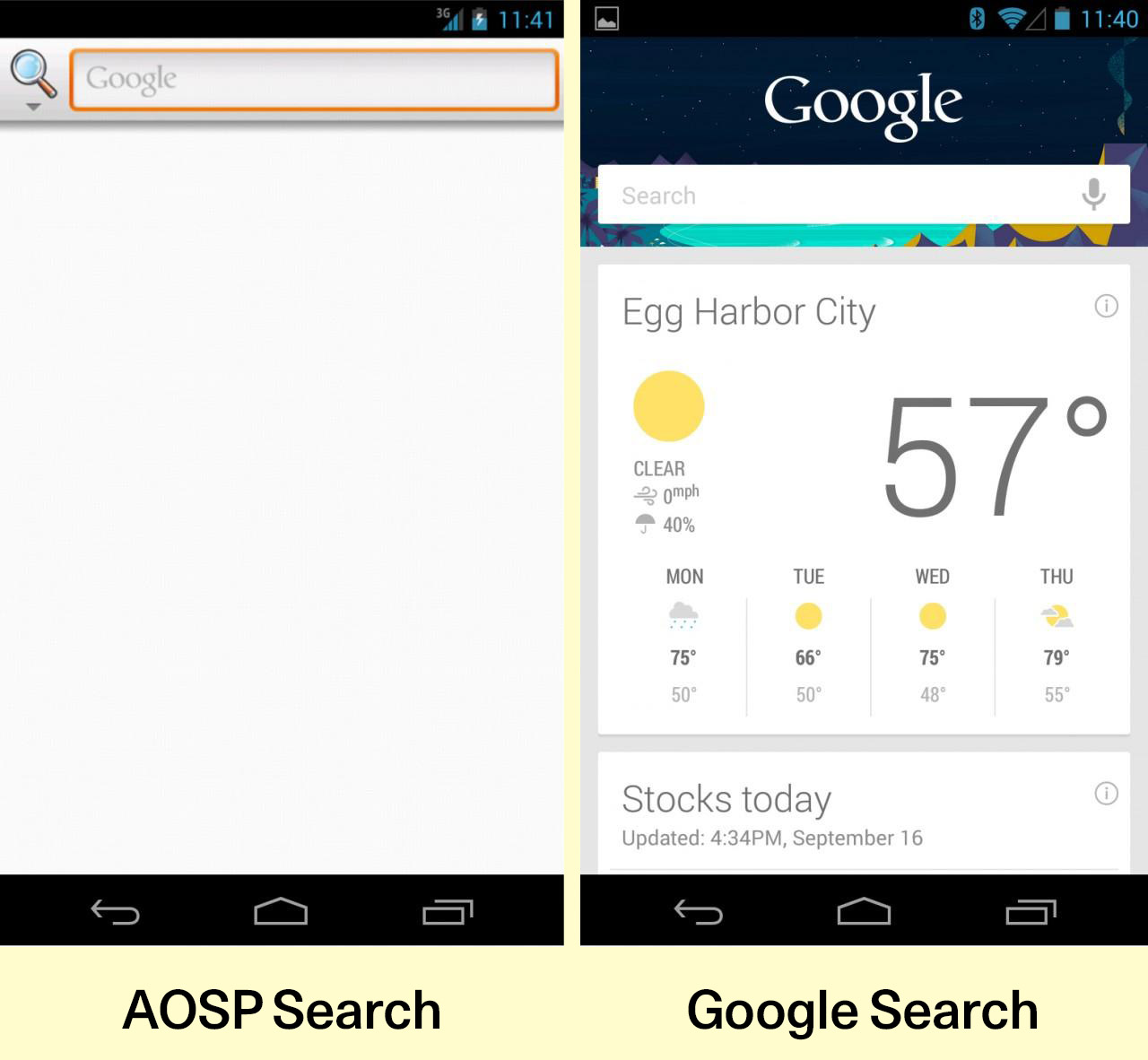 Comparison between AOSP native apps and Google ones