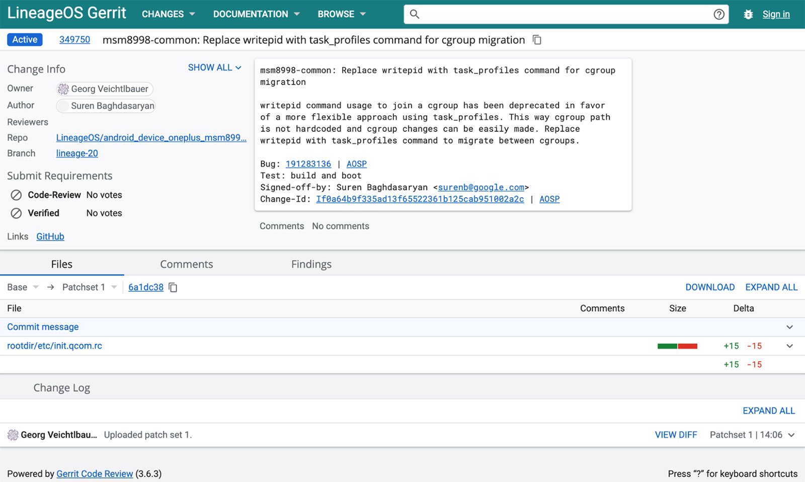 LineageOS Gerrit website