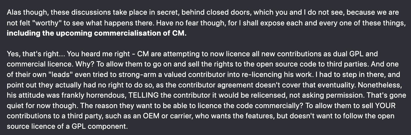 Complains about the new policies of Cyanogen Inc